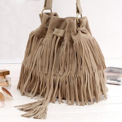 Faux suede fringe bag