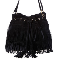 Faux Suede Fringe Bag - Thumbnail 1