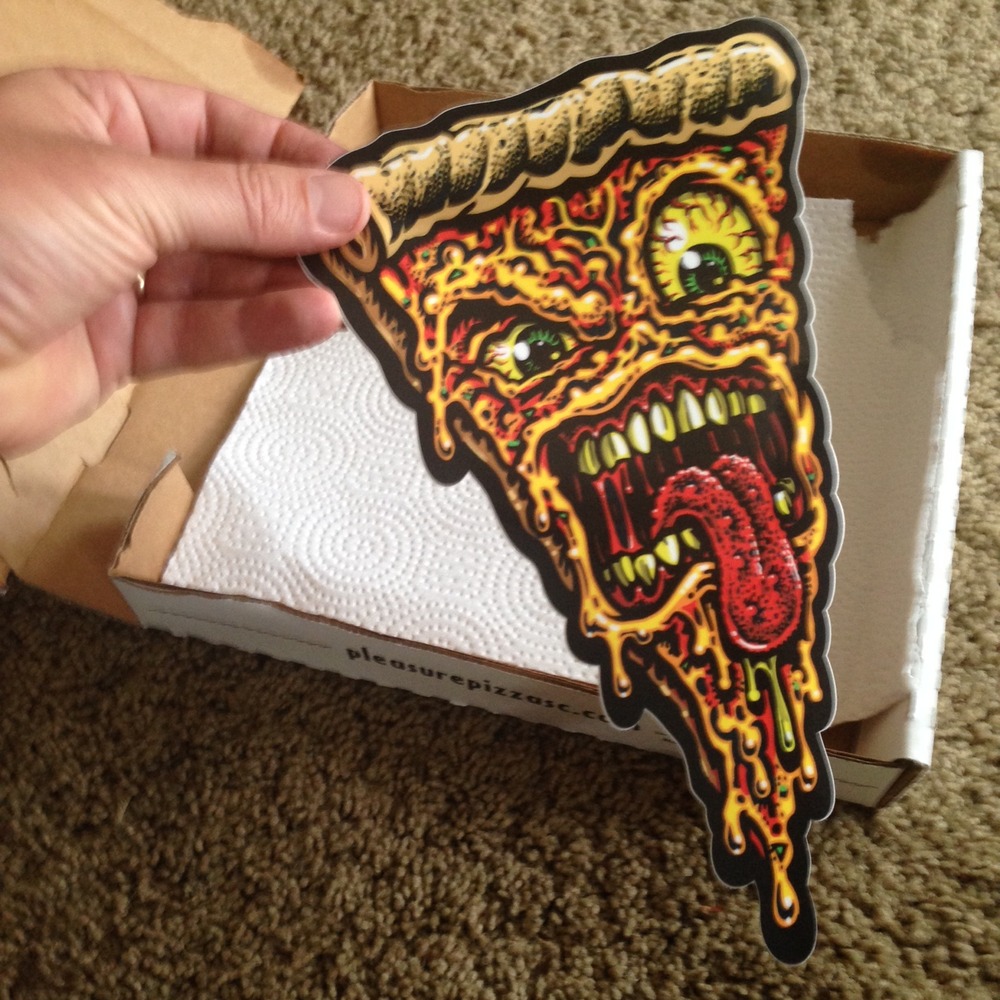LARGE PIZZA FACE full color shaped vinyl sticker · Jimbo Phillips