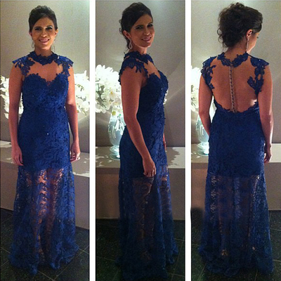 Long prom dress, lace prom dress, blue prom dress, corset back prom dress, party prom dress, long evening dress, e313
