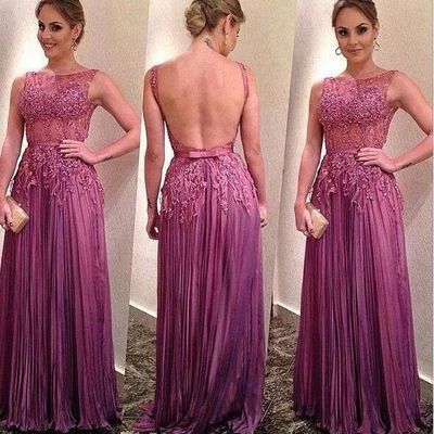 Long prom dress, purple prom dress, lace prom dress, backless prom dress, party prom dress, long evening dress, e315 - Thumbnail 4