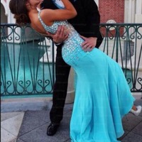 2015 popular prom dress, long prom dress, sparkle prom dress, sexy blue prom dress, party prom dress, evening dress, E319  - Thumbnail 2