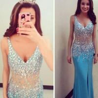 2015 popular prom dress, long prom dress, sparkle prom dress, sexy blue prom dress, party prom dress, evening dress, E319  - Thumbnail 3