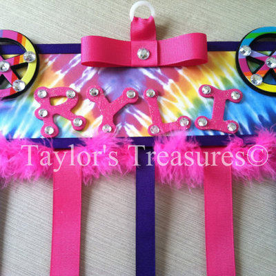 Taylors treasures - hair bow holder - tye dye peace - any color/any name