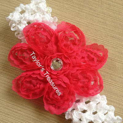 Taylors treasures - 4" fuscia lace flower basic headband