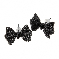 Black Rhinestone Bow Tie Earrings - Thumbnail 1