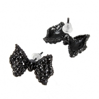 Black Rhinestone Bow Tie Earrings - Thumbnail 2