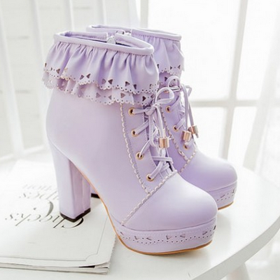 Japanese sweet lolita falbala high-heeled boots