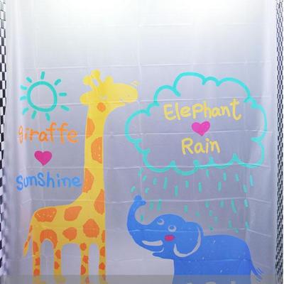 Giraffe & elephant design waterproof shower curtain set 180 x 200 cm cute animal design