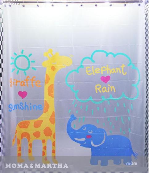 Giraffe & Elephant DESIGN Waterproof Shower Curtain Set 180 x 200 cm CUTE ANIMAL DESIGN