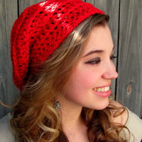 100% Cotton Slouchy Hat - Red or CHOOSE Your color - Thumbnail 1