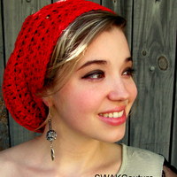 100% Cotton Slouchy Hat - Red or CHOOSE Your color - Thumbnail 2