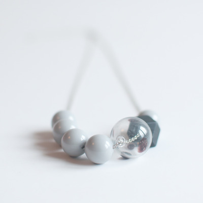 Glass beads grey necklace nl0934 - Thumbnail 2