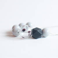 Glass Beads Grey Necklace NL0934 - Thumbnail 2