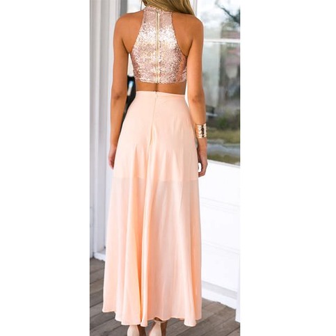 Gold Sequined Two-Pieces Dress