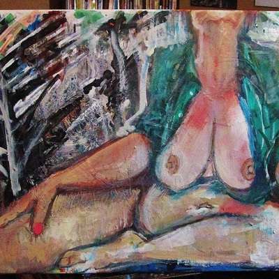 Mama bird perched, a painting