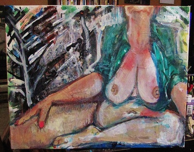 Mama bird perched, a painting