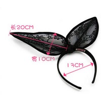 Rabbit Ear Black Lace Wedding Bridal Party Christmas Headband Hair Band - Thumbnail 1