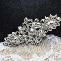 Rhinestone Crystals Vogue Rhombus Bridal Wedding Buckle Silver Plated Brooch Pin - Thumbnail 1
