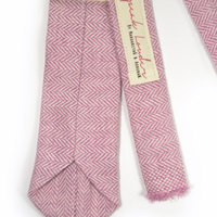 Mens Tie Skinny Necktie - Laid-Back necktie- dark Pink wool tie - Thumbnail 2