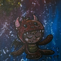 9x12" Red Dragon Boy Acrylic Hand Paining on canvas  - Thumbnail 3