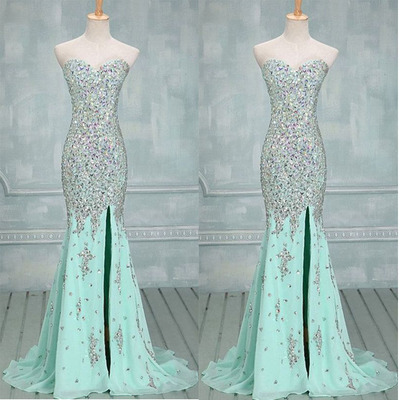 Long prom dress, mint prom dress, cheap prom dress, mermaid prom dress, strapless party prom dress, long evening dress, e552 - Thumbnail 4