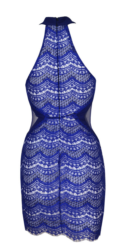 Blue Lace Spaghetti Strap High Scoop Neck