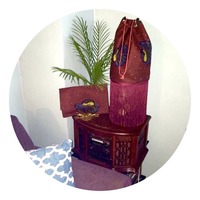 Shy Peacock ankara bucket bag with fringe - Thumbnail 1