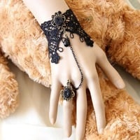 Black Vintage Lace Victorian Goth Cocktail Party Bridal Bracelet Necklace Set - Thumbnail 1