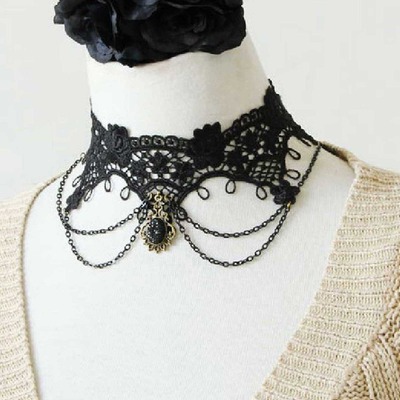 Black vintage lace victorian goth cocktail party bridal bracelet necklace set