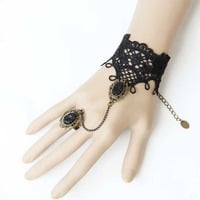 Black Vintage Lace Victorian Goth Cocktail Party Bridal Bracelet Necklace Set - Thumbnail 2