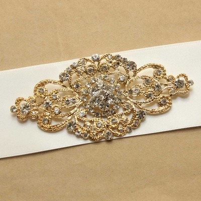 Vintage dress crystal rhinestone bridal wedding gold buckle metal brooch pin - Thumbnail 5