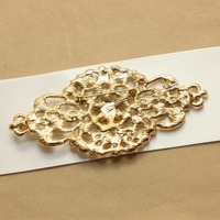 Vintage Dress Crystal Rhinestone Bridal Wedding Gold Buckle Metal Brooch Pin - Thumbnail 1