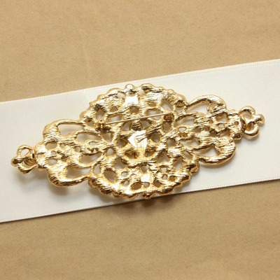 Vintage dress crystal rhinestone bridal wedding gold buckle metal brooch pin
