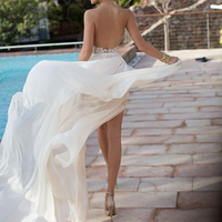 wedding prom dress, beach wedding dress, white prom dress, long prom dress, long evening dress, dress gown, E096 - Thumbnail 1