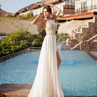 wedding prom dress, beach wedding dress, white prom dress, long prom dress, long evening dress, dress gown, E096 - Thumbnail 2