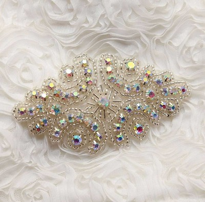 lot of 2 AB Crystal Rhinestone Rhombus Applique Wedding Bridal Beaded Patch