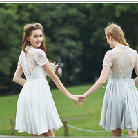 short bridesmaid dress, short sleeve bridesmaid dress, junior bridesmaid dress, cheap bridesmaid dress, bridesmaid dress for girls, E563 - Thumbnail 1