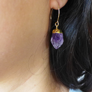 Raw Amethyst Point Earrings - Thumbnail 2