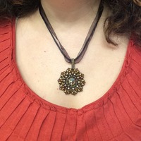 Sparkling Handmade Fashion Pendant, Gold Crystal Center - Thumbnail 1