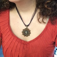 Sparkling Handmade Fashion Pendant, Gold Crystal Center - Thumbnail 2