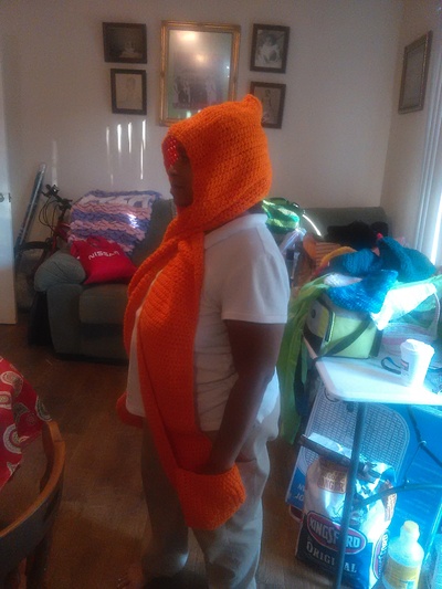 Crochet Long Hood Scarf  with Pockets 