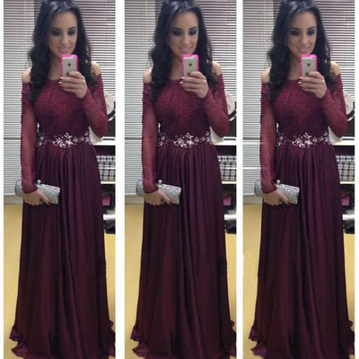 Long prom dress, burgundy prom dress, long sleeves prom dress, cheap prom dress, off shoulder prom dress, long evening dress, e610