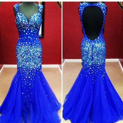 Blue prom dress, sparkle prom dress, mermaid prom dress, hole back prom dress, party prom dress, charming prom dress, e6114 - Thumbnail 5