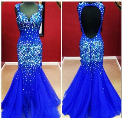 blue prom dress, sparkle prom dress, mermaid prom dress, hole back prom dress, party prom dress, charming prom dress, E6114