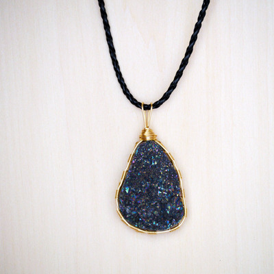 Titanium druzy wire wrapped necklace - Thumbnail 5