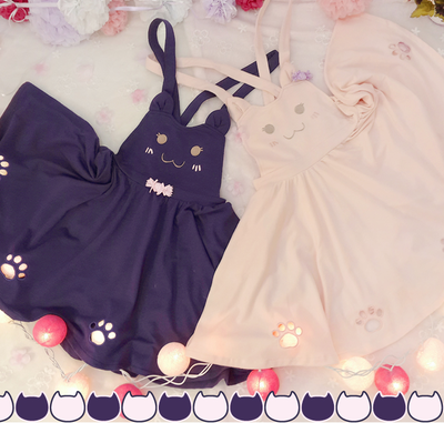 Cat embroidery soft girl strap dress ear