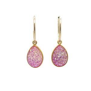 Pink Druzy Hoop Earrings