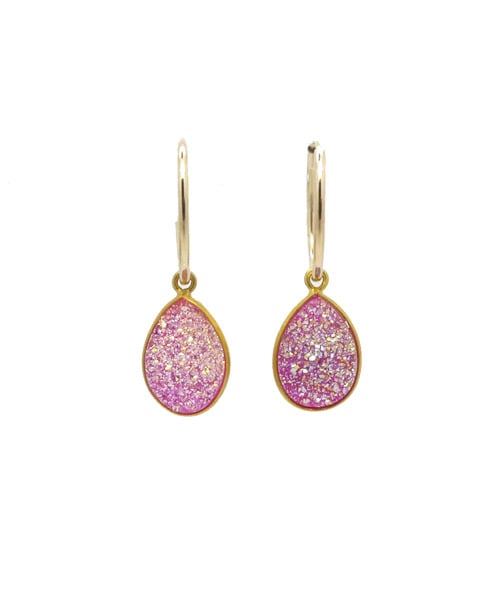 Pink Druzy Hoop Earrings