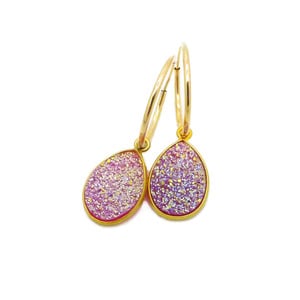 Pink Druzy Hoop Earrings - Thumbnail 2